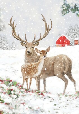 Winter Snow Deer Pair Barn Garden Flag 18'' x 12''
