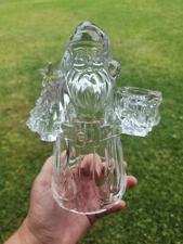 24% Lead Crystal Glass Santa Candle Holder Figurine Holding Tree & Present 7.5"