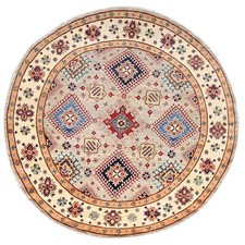 8' x 8' Bamboo Brown Special Kazak Geometric Design Wool Hand Knotted Rug R86220