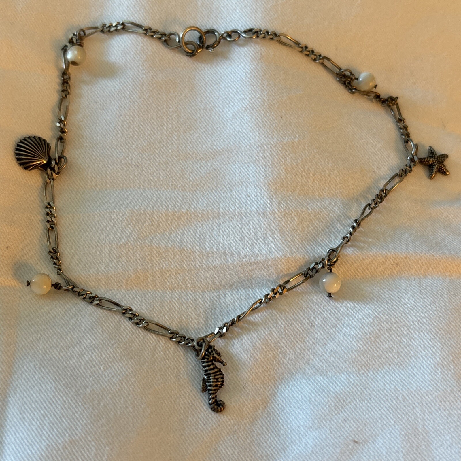 Anklet Sea Life 925  Star Fish She’ll Seahorse Mother Of Pearl?-image