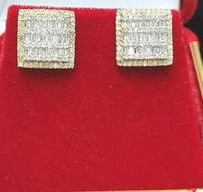 1.00CTW NATURAL BAGUETTES DIAMOND CLUSTER STUD SQUARE EARRINGS 10K GOLD 10.5MM