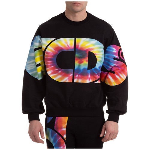 GCDS felpa uomo macro tiedye logo CC94M021041-02 nero Black collo tondo |  eBay