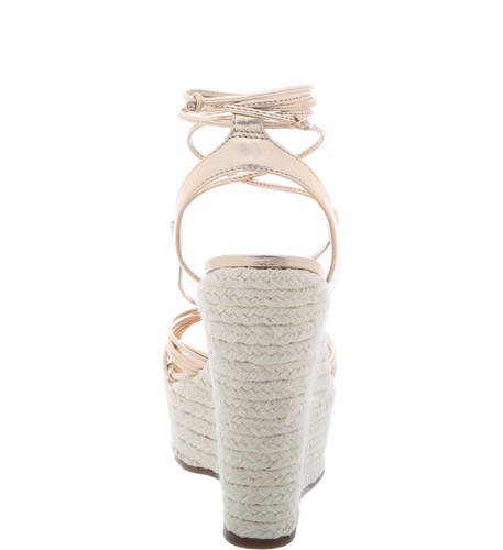 Schutz Nisal Light Gold Lace-up Espadrille Metallic Wedge Heeled Dress Sandals - 第 4/4 張圖片