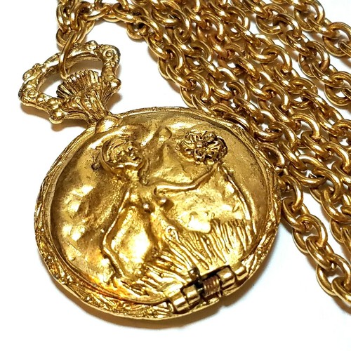 VIRGO Zodiac Locket Necklace Mirror Gold Plated Large Pocket Watch Type Vintage - Picture 2 of 11