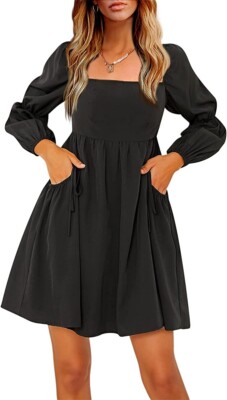 Womens Long Sleeve Ruffle Dress Square Neck Swing Short Mini Dresses | eBay Womens Long Sleeve Ruffle Dress Square Neck Swing Short Mini Dresses | eBay