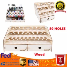 80 HOLES BOTTLE PAINT RACK HOBBY STORAGE WOODEN ORGANIZER WITH DRAWER USA