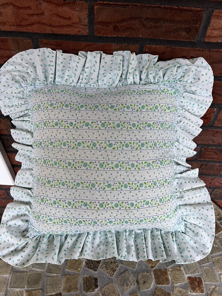 Vintage Patchwork Throw Pillow Ruffle Edge Floral Calico 19" Square