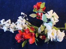Vintage Millinery Flower Collection Lot Red White 1 1/2" Roses w/Velvet H5602