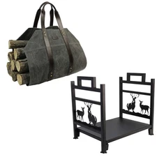 INNO STAGE Log Carrier and Rack, Waxed Canvas Log Holder, Steel Firewood Rack...