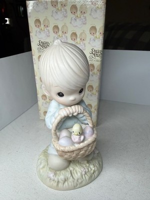 Precious Moments Basket Full of Blessings Porcelain Figurine Easter 1987