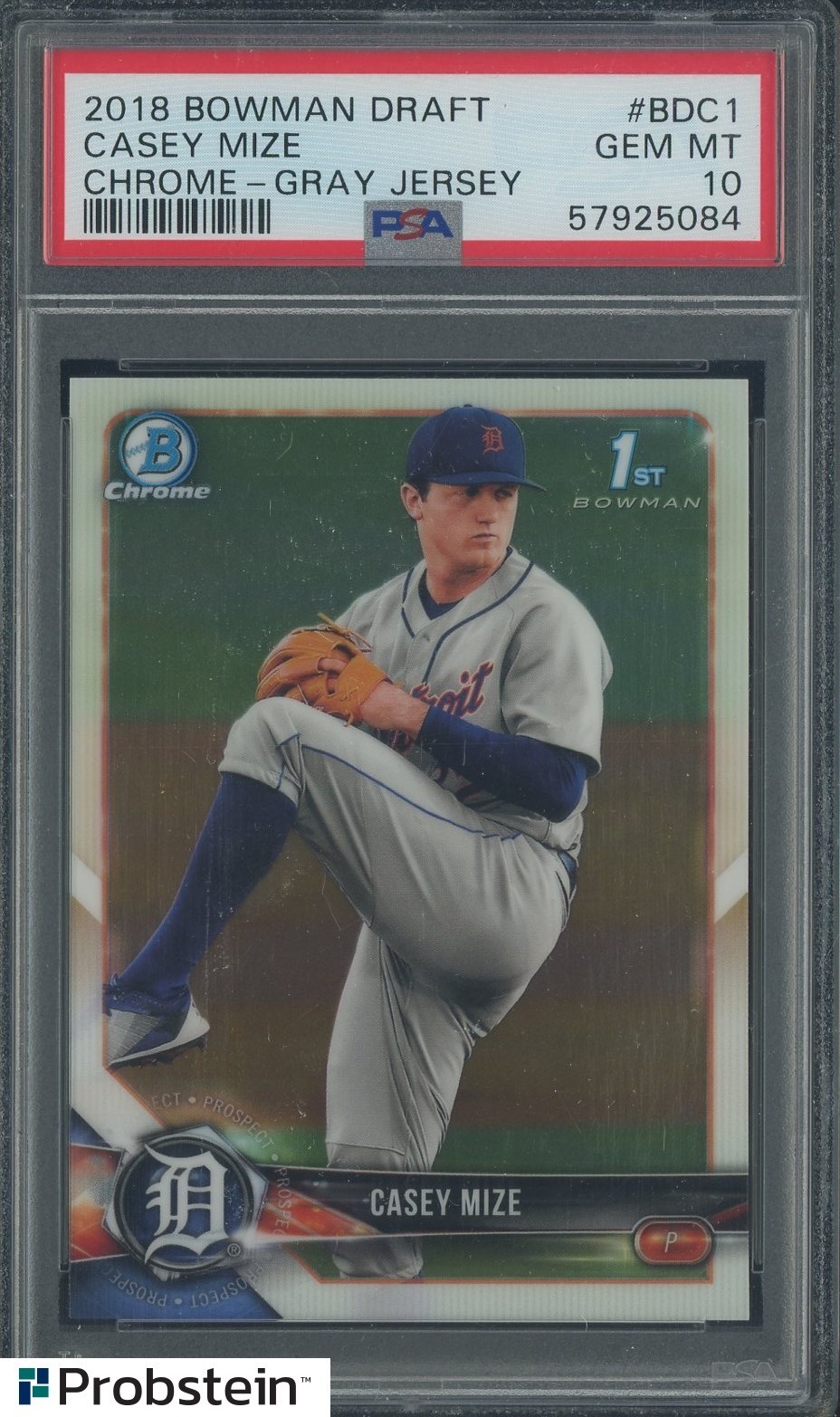 #14 2018 Bowman Chrome Draft #BDC1 Casey Mize Gray Jersey RC Rookie PSA 10