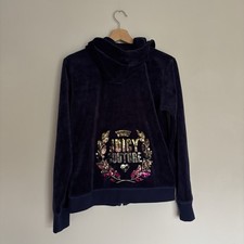 Juicy Couture Women’s Velour Hooded Zip Up Top Velour Navy - Size XXL
