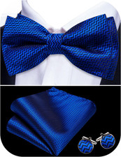 Paisley Striped Bow Tie for Men Silk Pre-Tied Bowtie Pocket Square Cufflinks Set