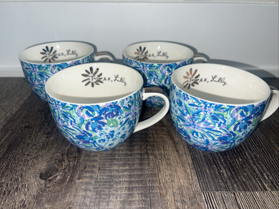 Lilly Pulitzer Ceramic Coffee Tea Cup Mug Tiger Lily Floral (Full) Set Of 4