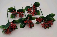 Vtg Plastic Holly Leaf Berry Pinecone Christmas Floral Picks