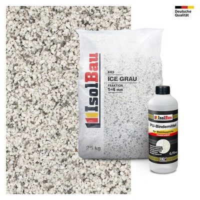 Steinteppich SET Marmorkies 25kg + PU-Bindemittel für 2,5m² 1/4mm Ice Grau