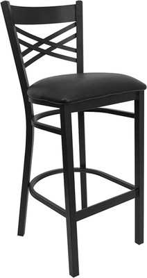 HERCULES Black Metal Barstool with Vinyl Seat - Stylish X-Back Design