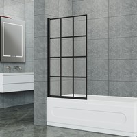 Bath Shower Screen Black Grid Square Door Hinged 800mm Framed Safety Glass Panel