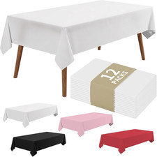 12Pcs Plastic Tablecloth Disposable 54 X 108 Inch Rectangle, White Table Cover