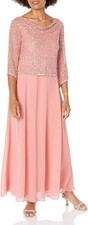 J Kara Womens 6 Coral Long Beaded Dress Cowl Neck Special Occasion Dress