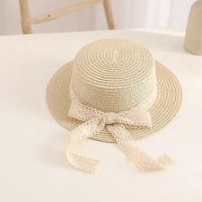Cute Bow Streamer Girls Straw Hat Spring Summer Breathable Sunshade Kids Sun Hat