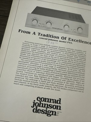 CONRAD JOHSON PV5 Tube PreAMPLIFIER  Dealer Spec Sheet