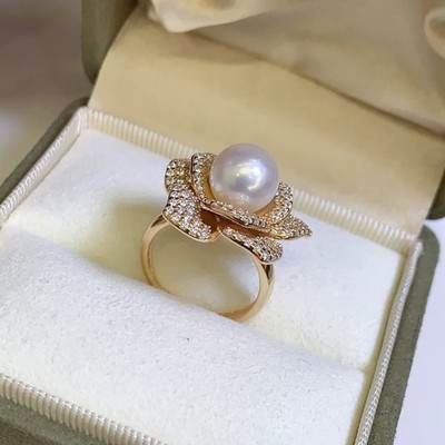 elegant pair of  10-11mm south sea round white pearl ring 925s(T)