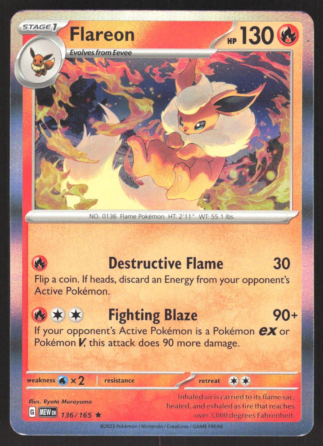 Flareon 136/165 Holofoil SV: Scarlet & Violet 151 Moderately Played