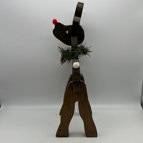 Vingage Hand Made Wooden Red Nosed Reindeer Christmas Decoration 16.5” X 7” - Picture 7 of 13