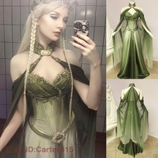 Medieval Renaissance Costume Elf Style Green Dress with Sleeves Cosplay Costume