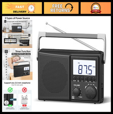 Portable Bluetooth AM FM Radio - Strong Reception, Battery  Wall Powered, 10 Wh