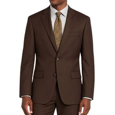 VINCI Men's Brown 2 Button Regular Fit Suit w/ Flex Waistband - NEW