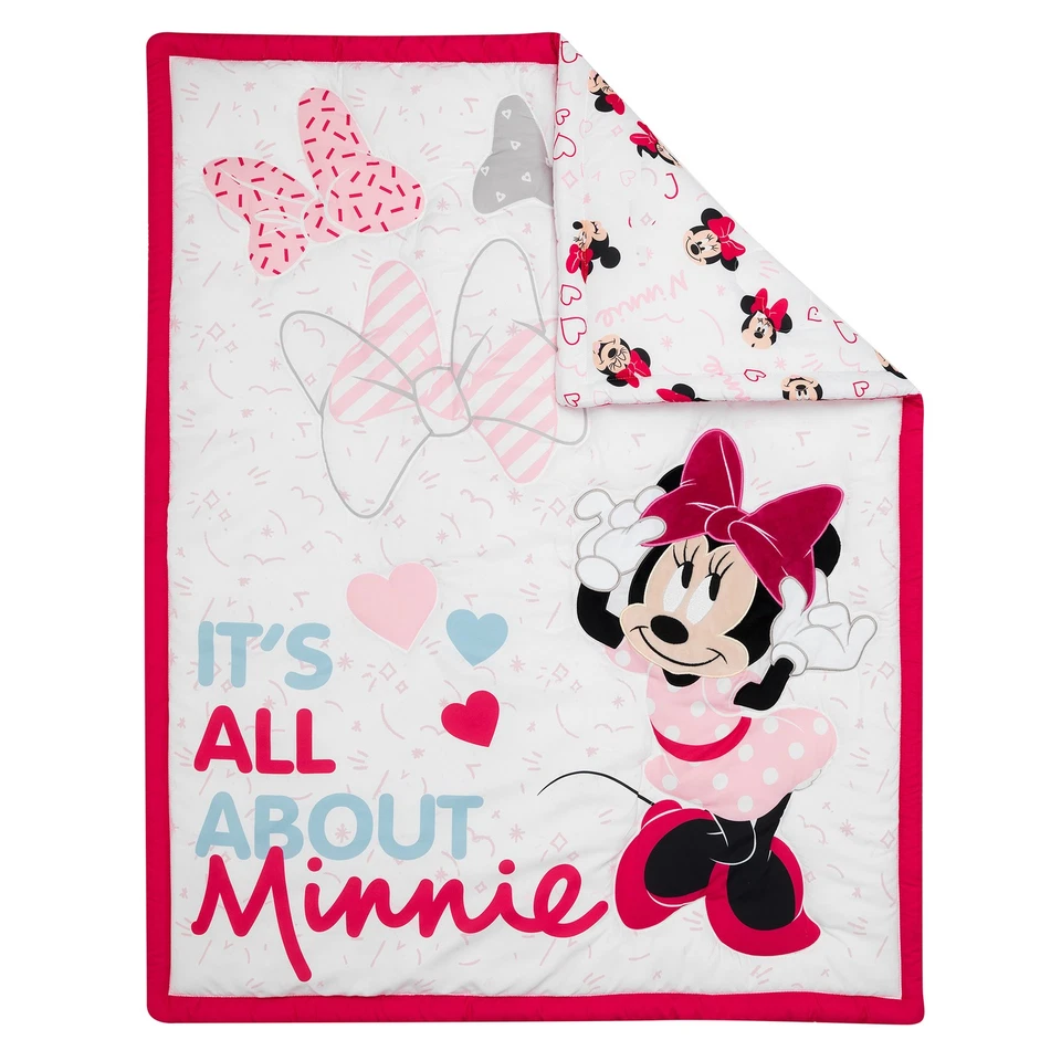 Juego de cama de cuna rosa de 3 piezas Lambs & Ivy Disney Baby Minnie Mouse Love Foto 3 de 4