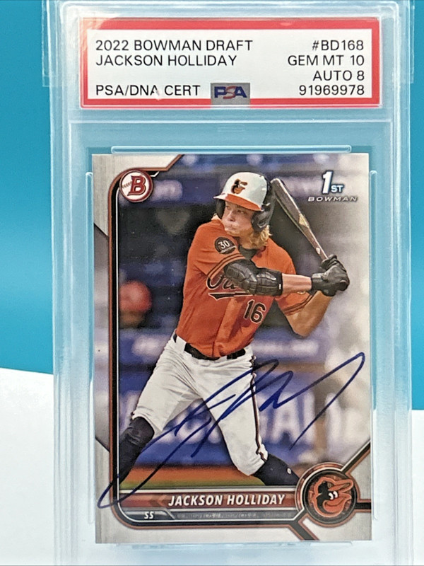Jackson Holliday 2022 Bowman Draft 1st Auto #BD-168 PSA 10 Auto 8 Hard Signed