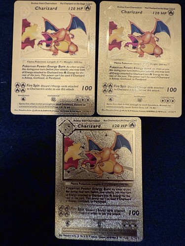 3 RARE CHARIZARD GOLD CARD 4/102 1999 Wizards | eBay