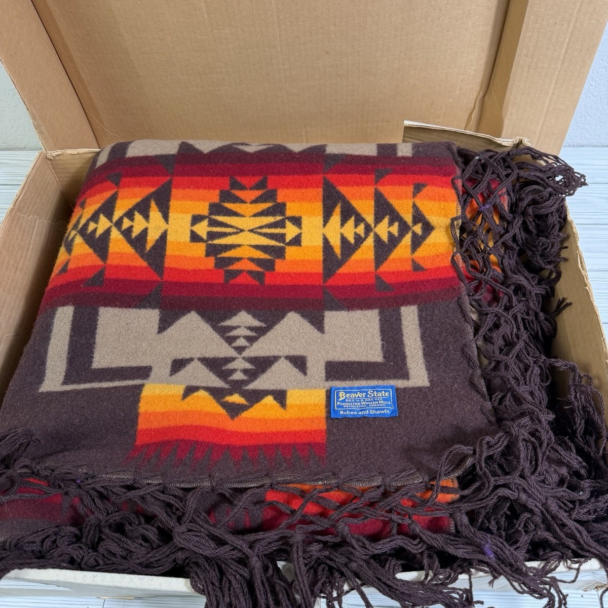 Vintage Pendleton Beaver State Morning Star Robe Blanket Fringe