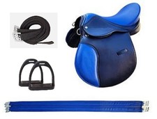 Sattel SET mit Bauchgurt YOUNG RIDER  13" schwarz-blau Pony Shetty Holzpferd