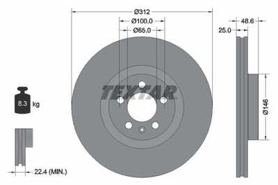 Textar 92303303 Brake Disc for VW