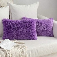 Pack of 2 Luxury Faux Fur Fluffy Throw Pillow 20" x 12" Pack of 2 Purple