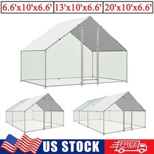 6.6'/13'/20' Walk-in Metal Chicken Coop Poultry Cage Yard Pet House w/ Run Cover