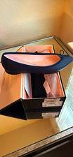 Repetto Navy Leather Pointed Toe Ballet Flats Slip-On Bow Women EU 39 US 8