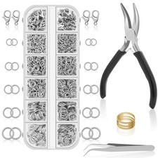 1200PCS Jump Rings Jewelry Making Kit Necklace Clasps Pliers Tools Silver