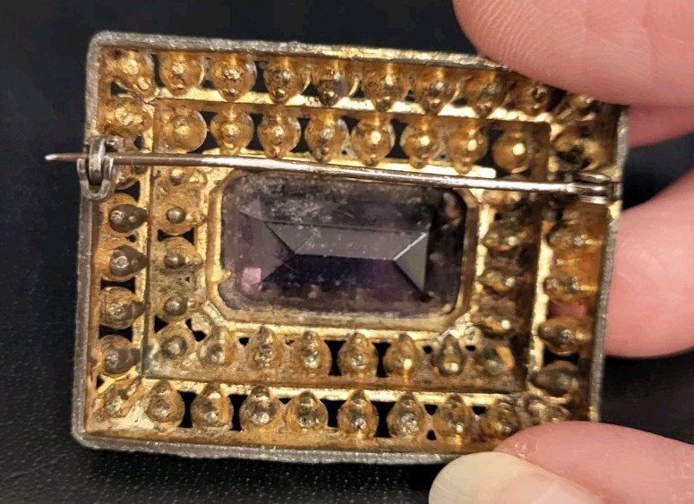 Vintage Rectangular Tiered Amethyst Rhinestone Br… - image 7