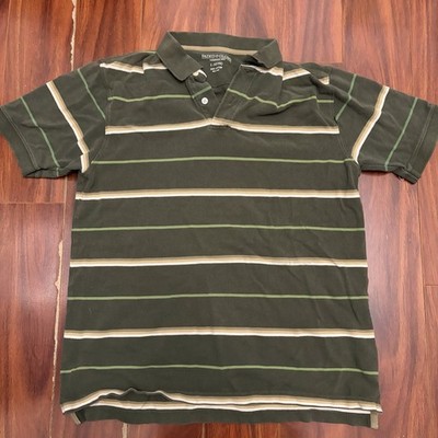 Vintage Y2k Faded Glory Bottom Up Polo Striped Pattern Brown Shirt Men's Large