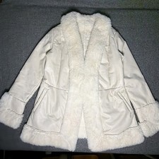 Penny Lane Jacket Womens L Ivory Faux Leather Fluffy Fur Afghan Coat Boho Phoebe