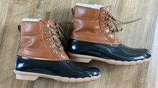 Seven7 Women's Black Speyside Sherpa Lined Duck Boots Black/Camel Sz 8 Narrow
