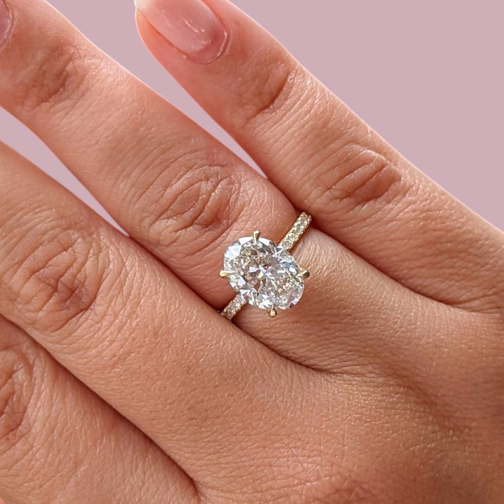 IGI Certified 3.5k Lab Cultured Oval Diamond Ring in Yellow Gold...