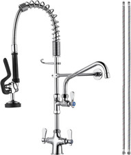 Single Hole 27" Height Commercial Kitchen Faucet Deck Mount with Pre-Rinse Spray