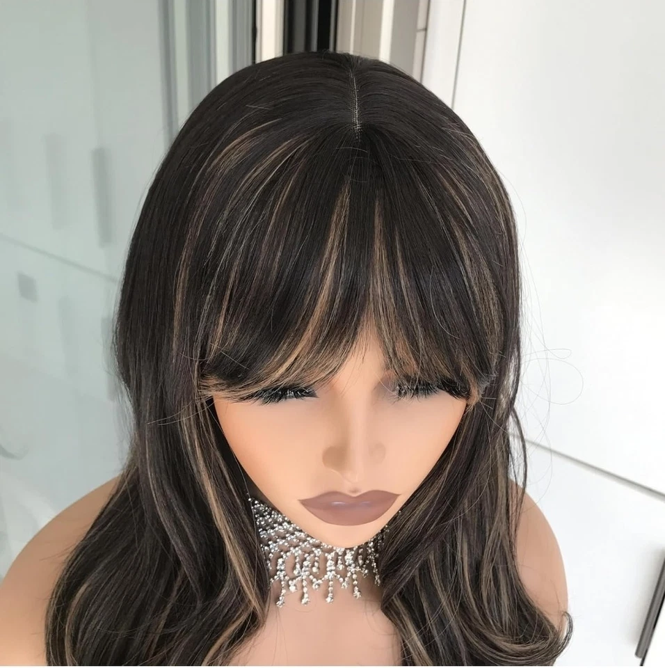 Peluca larga platino rubia marrón oscuro Balayage - mezcla de cabello humano multicolor Foto 4 de 4