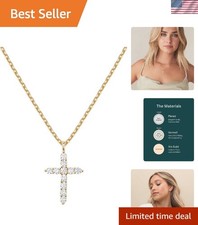 Elegant 14K Gold Vermeil Cubic Zirconia Cross Necklace for Women - 18-19 Inches